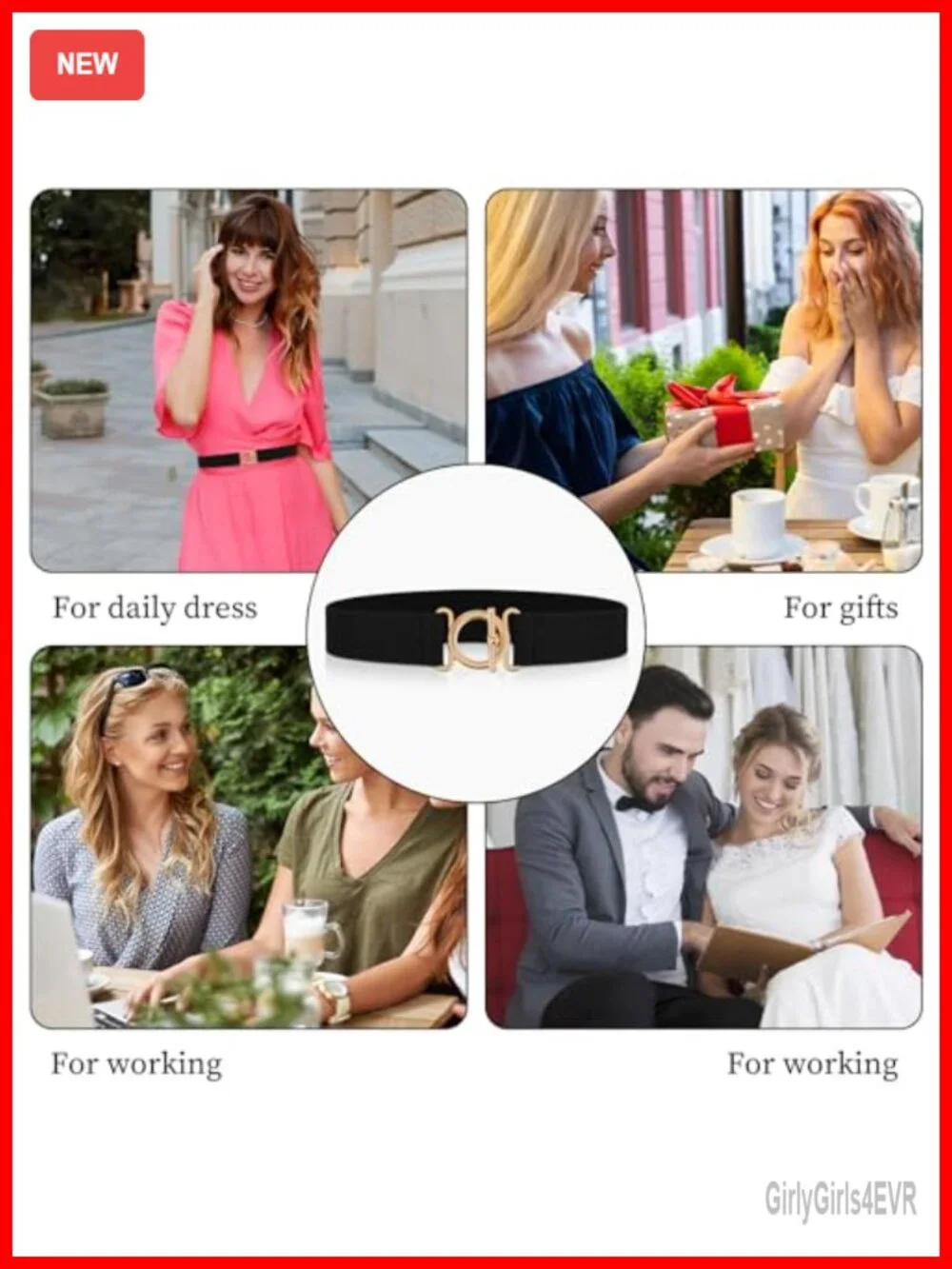 Women Elastic Belt Invisible Stretch Belt Gold Flat Buckle Skinny Waist Belt